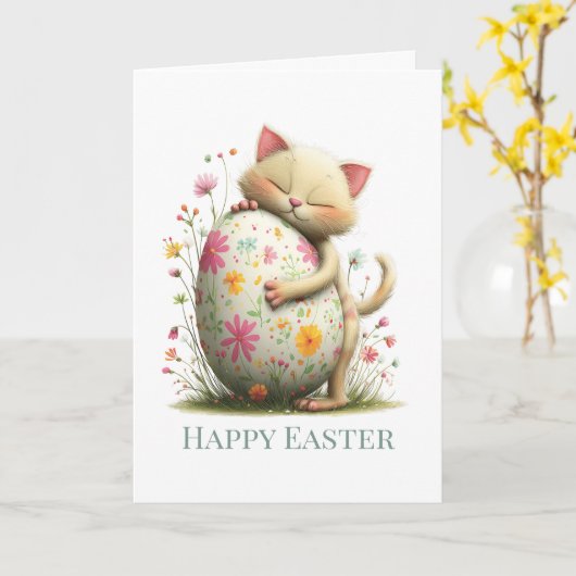 Personalized Cute Easter Kitten Folded Card カード (黄色い花)