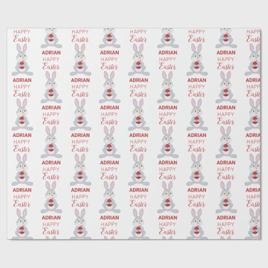 Personalized Cute Easter Rabbit Red Easter Egg ラッピングペーパー (フラット)