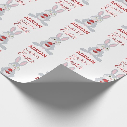 Personalized Cute Easter Rabbit Red Easter Egg ラッピングペーパー (角)