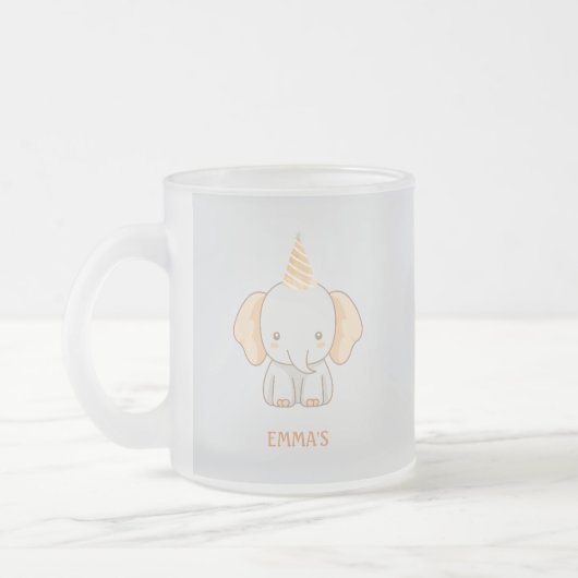 Personalized Cute Elephant Kids Name フロストグラスマグカップ (左)