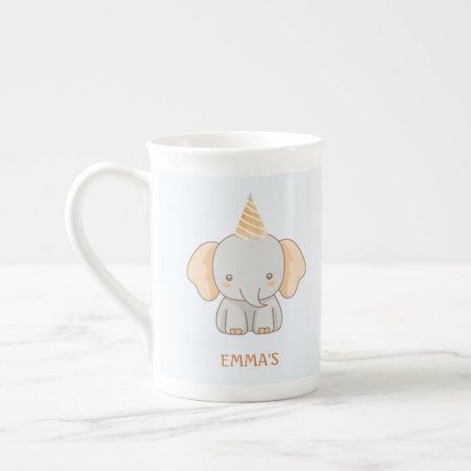 Personalized Cute Elephant Kids Name ボーンチャイナマグカップ (左)