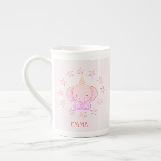Personalized Cute Elephant Pink  ボーンチャイナマグカップ (左)