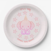Personalized Cute Elephant Pink Baby Shower ペーパープレート (正面)