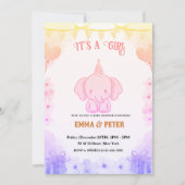Personalized Cute Elephant Pink Baby Shower 招待状 (正面)