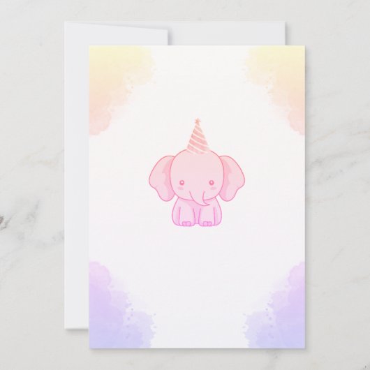 Personalized Cute Elephant Pink Baby Shower 招待状 (裏面)