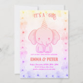 Personalized Cute Elephant Pink Baby Shower 招待状 (正面)