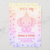 Personalized Cute Elephant Pink Baby Shower 招待状 (正面/裏面)