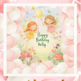 Personalized Cute Fairy Birthday Paper Napkin  スタンダードカクテルナプキン