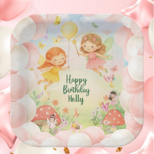 Personalized Cute Fairy Birthday Paper Plate  ペーパープレート