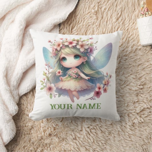 Personalized Cute Fairy & Floral Wreath Pillow クッション (ブランケット)