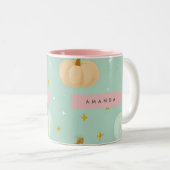 Personalized Cute Fall Mint Green Pastel Pumpkin ツートーンマグカップ (正面右)