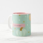 Personalized Cute Fall Mint Green Pastel Pumpkin ツートーンマグカップ (正面左)