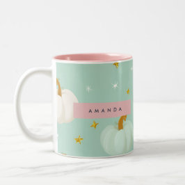 Personalized Cute Fall Mint Green Pastel Pumpkin ツートーンマグカップ