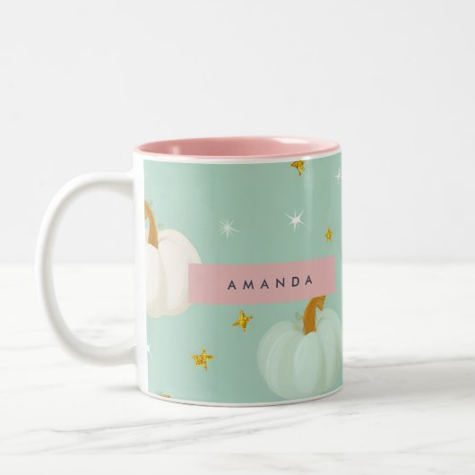 Personalized Cute Fall Mint Green Pastel Pumpkin ツートーンマグカップ (左)