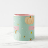 Personalized Cute Fall Mint Green Pastel Pumpkin ツートーンマグカップ (中央)