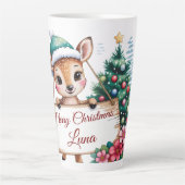 Personalized Cute Fawn Deer Merry Christmas カフェラテマグ (正面)
