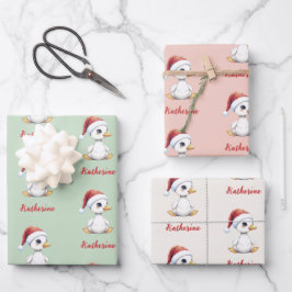 Personalized Cute Festive Christmas Goose Duck  ラッピングペーパーシート