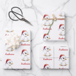 Personalized Cute Festive Christmas Goose Duck  ラッピングペーパーシート