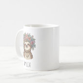 Personalized Cute Floral Sloth with Flower Crown   コーヒーマグカップ (正面左)