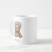Personalized Cute Floral Sloth with Flower Crown   コーヒーマグカップ (正面左)