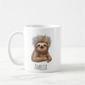 Personalized Cute Floral Sloth with Flower Crown   コーヒーマグカップ (左)