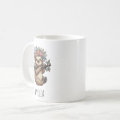 Personalized Cute Floral Sloth with Flower Crown   コーヒーマグカップ (正面左)