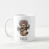Personalized Cute Floral Sloth with Flower Crown   コーヒーマグカップ (左)