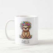 Personalized Cute Floral Sloth with Flower Crown   コーヒーマグカップ (左)