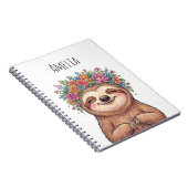 Personalized Cute Floral Sloth with Flower Crown ノートブック (右側)