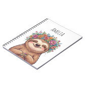 Personalized Cute Floral Sloth with Flower Crown ノートブック (左側)