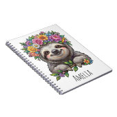 Personalized Cute Floral Sloth with Flower Crown ノートブック (右側)