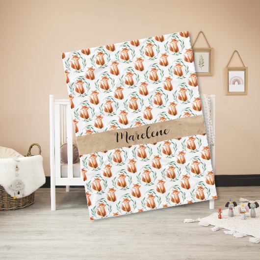 Personalized Cute Fox baby blanket keepsake フリースブランケット