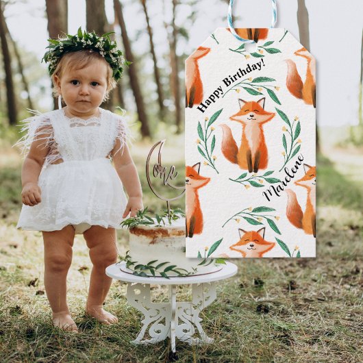 Personalized Cute Fox woodland birthday ギフトタグ