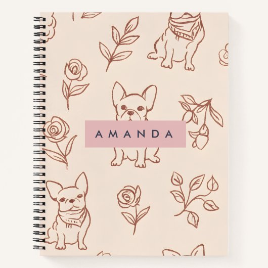 Personalized Cute French Bulldog Floral  ノートブック (正面)