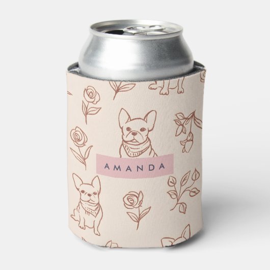 Personalized Cute French Bulldog Floral 缶クーラー (缶正面)