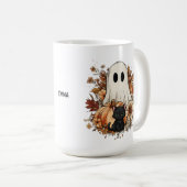 Personalized Cute Ghost and Black Cat Autumn Mug コーヒーマグカップ (正面右)