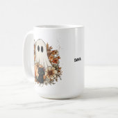 Personalized Cute Ghost and Black Cat Autumn Mug コーヒーマグカップ (正面左)