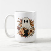Personalized Cute Ghost and Black Cat Autumn Mug コーヒーマグカップ (左)
