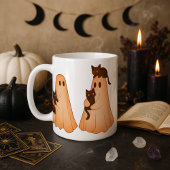 Personalized Cute Ghost and Black Cat Autumn Mug コーヒーマグカップ