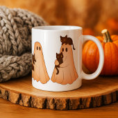 Personalized Cute Ghost and Black Cat Autumn Mug コーヒーマグカップ