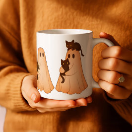 Personalized Cute Ghost and Black Cat Autumn Mug コーヒーマグカップ