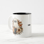 Personalized Cute Ghost and Black Cat Autumn Mug ツートーンマグカップ (正面左)