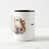 Personalized Cute Ghost and Black Cat Autumn Mug ツートーンマグカップ (正面左)