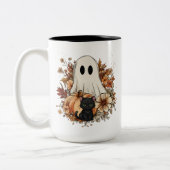Personalized Cute Ghost and Black Cat Autumn Mug ツートーンマグカップ (左)
