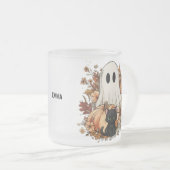 Personalized Cute Ghost and Black Cat Autumn Mug フロストグラスマグカップ (正面右)