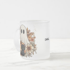 Personalized Cute Ghost and Black Cat Autumn Mug フロストグラスマグカップ