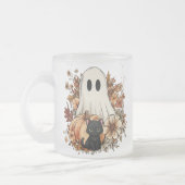 Personalized Cute Ghost and Black Cat Autumn Mug フロストグラスマグカップ (左)