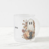 Personalized Cute Ghost and Black Cat Autumn Mug フロストグラスマグカップ (正面右)