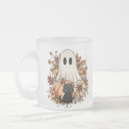 Personalized Cute Ghost and Black Cat Autumn Mug フロストグラスマグカップ