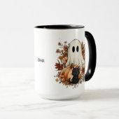 Personalized Cute Ghost and Black Cat Autumn Mug マグカップ (正面右)
